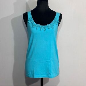 Kate Spade | Women’s Blue Cammy Tank Turquoise Cotton Decorative Bows Top M